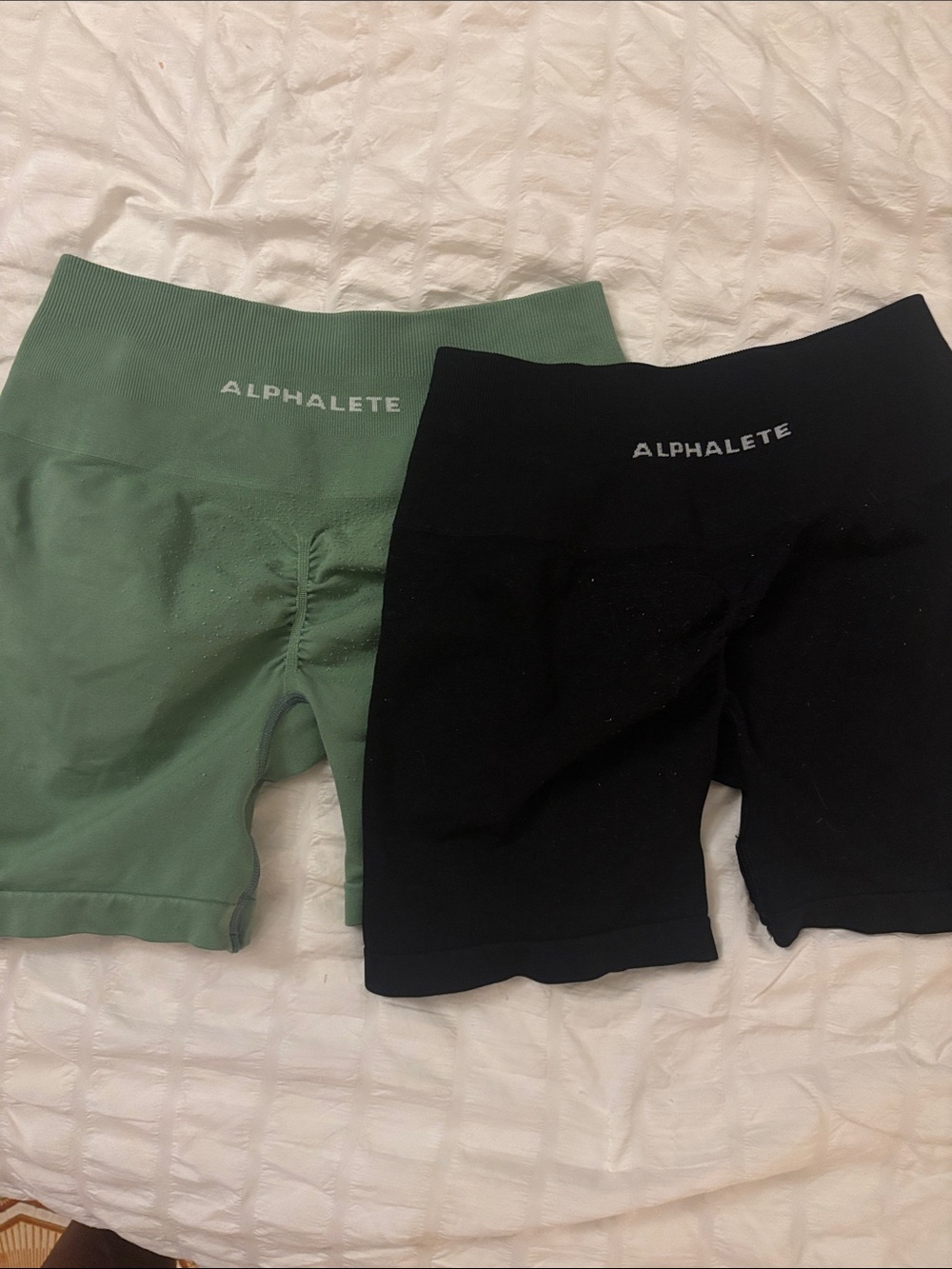 Alphalete High-Waist Seamless Bike Shorts — Sage Green & Black